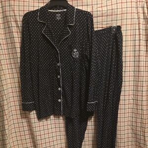 Chaps Pajama Set in Black with White Dots Med